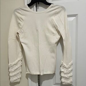 Guess Cream Long Sleeve Ruffle Top